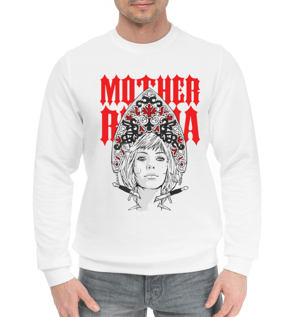 Мужской хлопковый свитшот с изображением Матушка россия цвета Белый