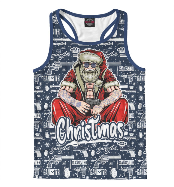 Мужская майка-борцовка с изображением Гангстер Санта-Клаус цвета Белый