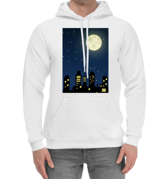 Мужской хлопковый худи с изображением City night цвета Белый