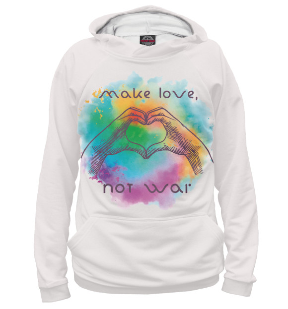 Женское худи с изображением Make love, not war цвета Белый