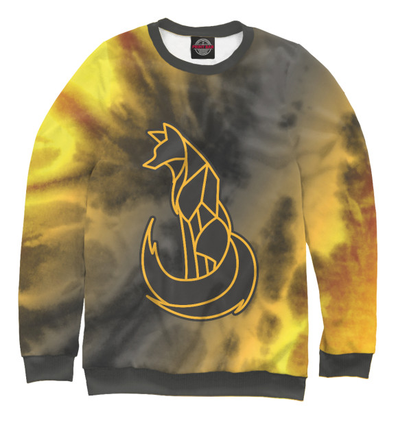 Мужской свитшот с изображением Лисичка - Контур - Tie-Dye цвета Белый