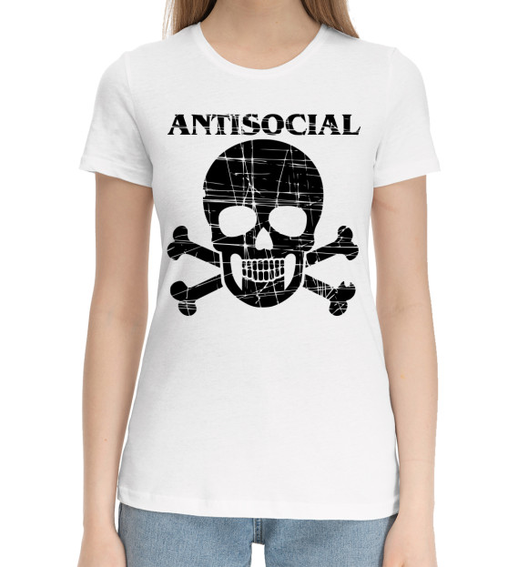 Женская хлопковая футболка с изображением Antisocial цвета Белый