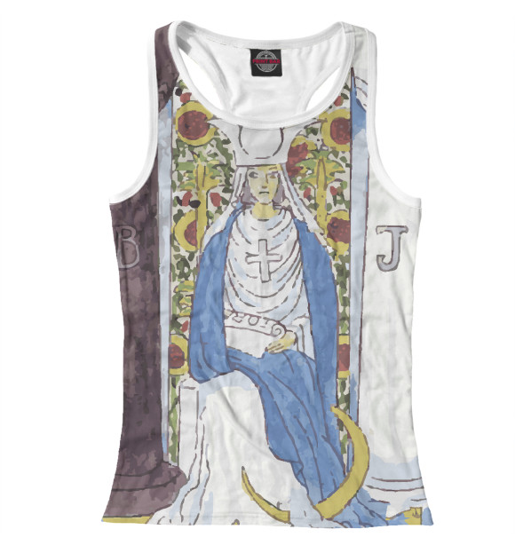 Женская майка-борцовка с изображением Таро Уэйта - Жрица цвета Белый