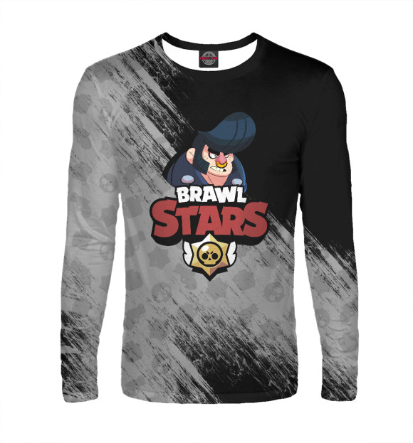 Мужской лонгслив с притом Brawl Stars: Bull цвета Белый Мужской лонгслив с изображением Brawl Stars: Bull цвета Белый