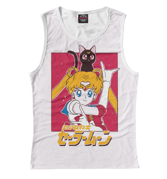 Женская майка с притом Sailor Moon цвета Белый Женская майка с изображением Sailor Moon цвета Белый
