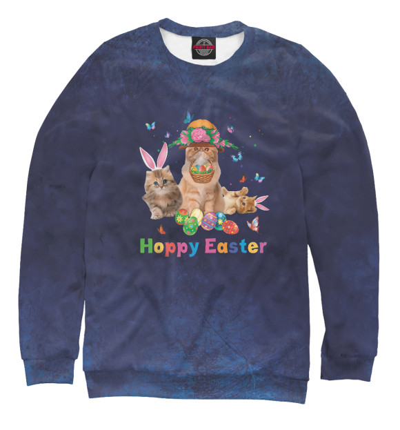 Свитшот для мальчиков с изображением Cute Cat Easter Day Bunny цвета Белый
