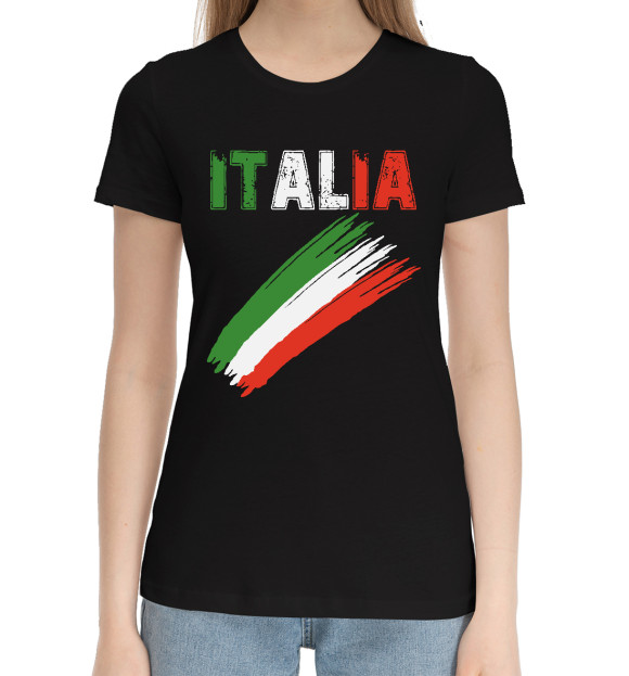 Женская хлопковая футболка с изображением Italia цвета Черный