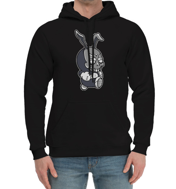 Мужской хлопковый худи с изображением Крутой кролик / Dude цвета Черный