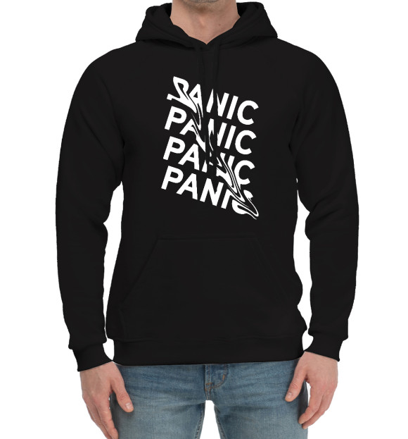 Мужской хлопковый худи с изображением ПАНИКА цвета Черный