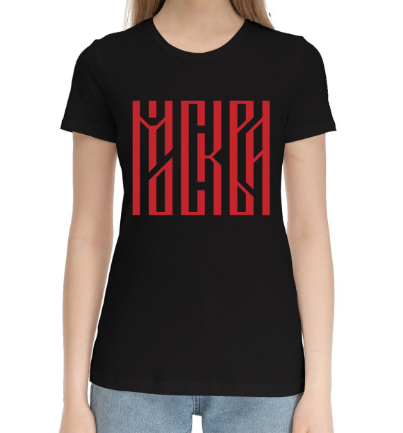 Женская хлопковая футболка с изображением Москва цвета Черный