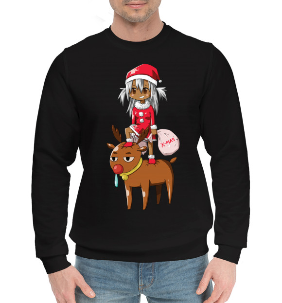 Мужской хлопковый свитшот с изображением X-mas цвета Черный