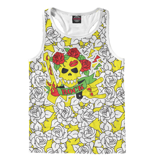 Мужская майка-борцовка с изображением Череп с розами цвета Белый
