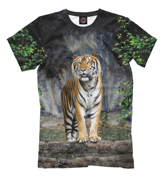 Мужская футболка с изображением Тигр в Лесу цвета Белый