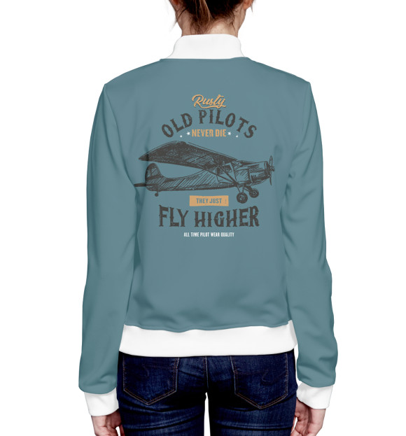 Женский бомбер с изображением Старые пилоты не умирают - они просто летают выше цвета Белый