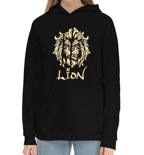 Женский хлопковый худи с изображением Lion цвета Черный