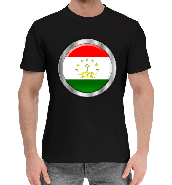 Мужская хлопковая футболка с изображением Таджикистан цвета Черный