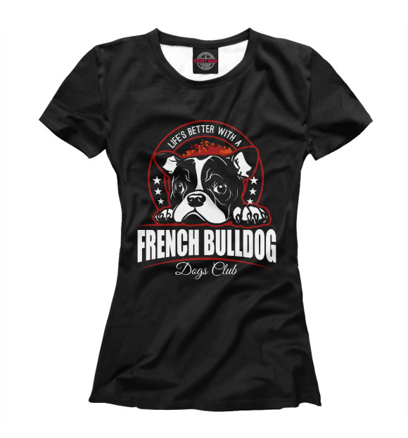 Женская футболка с изображением Французский бульдог цвета Белый