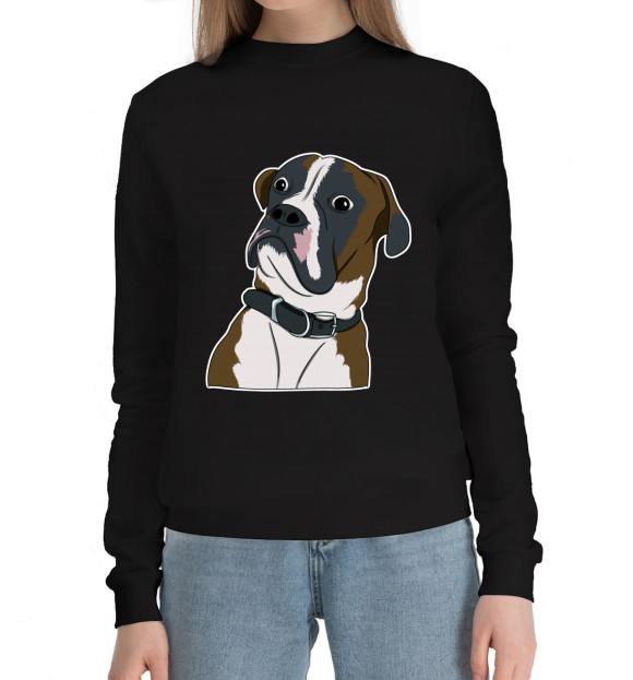 Женский хлопковый свитшот с изображением Собака цвета Черный