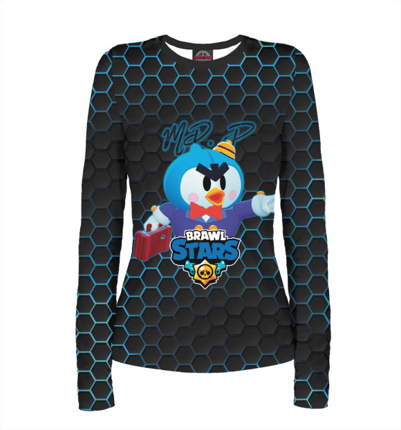 Женский лонгслив с изображением Мистер П. Brawl Stars цвета Белый