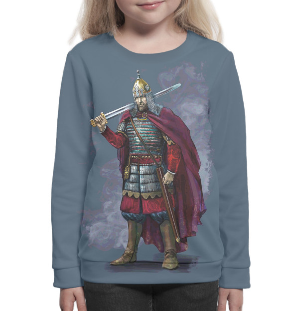 Свитшот для девочек с изображением Богатырь цвета Белый