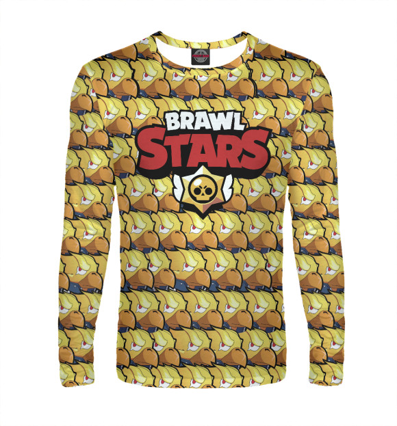 Мужской лонгслив с притом Brawl Stars Crow цвета Белый Мужской лонгслив с изображением Brawl Stars Crow цвета Белый