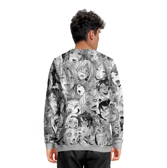 Мужской свитшот с изображением AHEGAO-CHAN цвета Белый