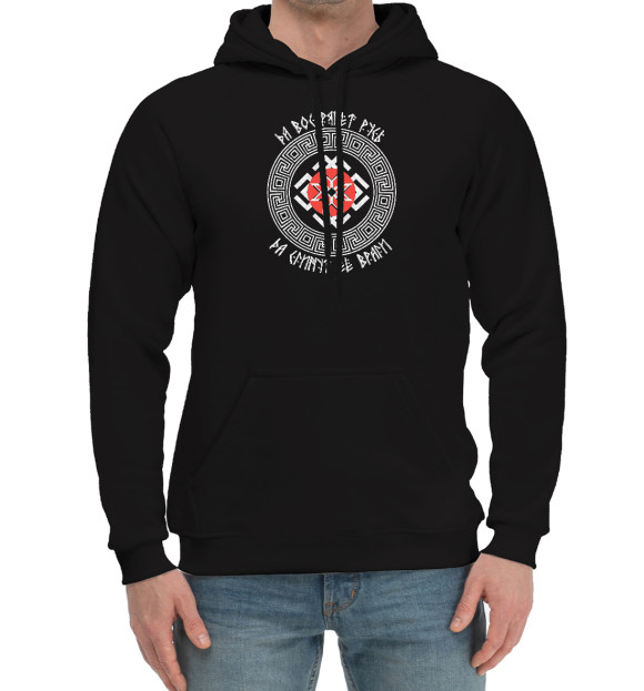 Мужской хлопковый худи с изображением Да воспрянет Русь! цвета Черный