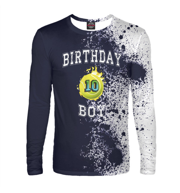 Мужской лонгслив с изображением 10th Birthday Boy Tennis цвета Белый