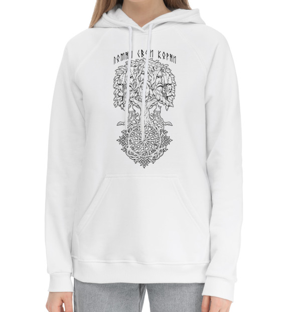 Женский хлопковый худи с изображением Помни свои корни цвета Белый