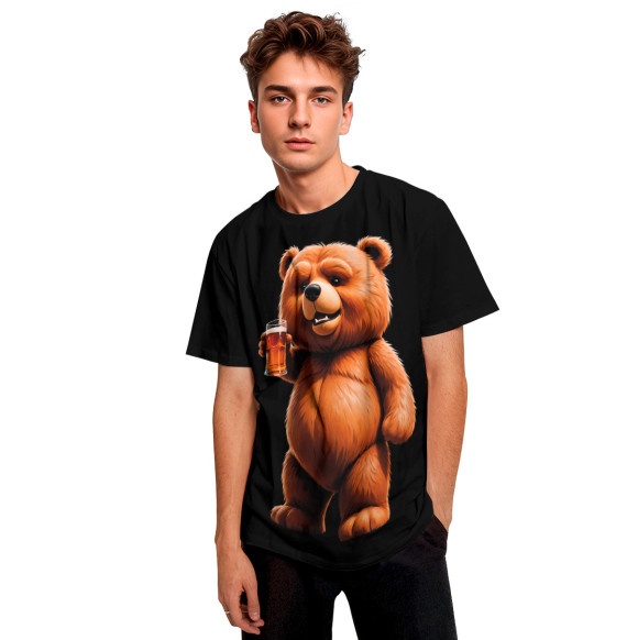 Мужская футболка с изображением Медведь с пивом цвета Белый