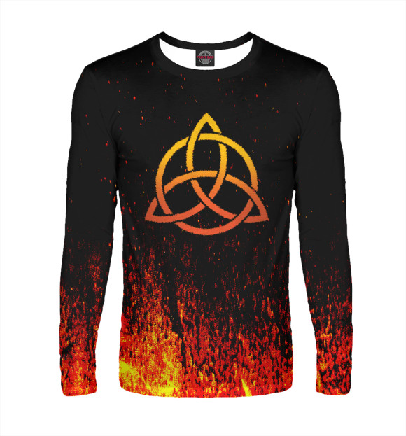 Мужской лонгслив с изображением Черное солнце огненное цвета Белый