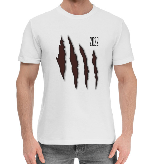 Мужская хлопковая футболка с изображением Год тигра 2022 цвета Белый