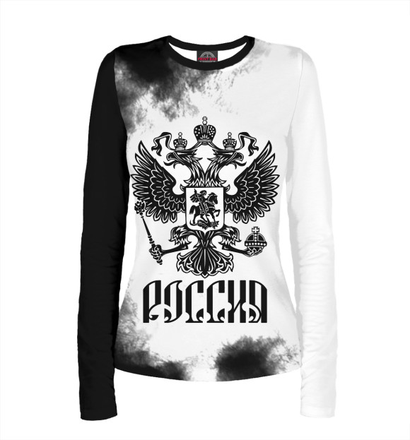 Женский лонгслив с изображением Россия цвета Белый