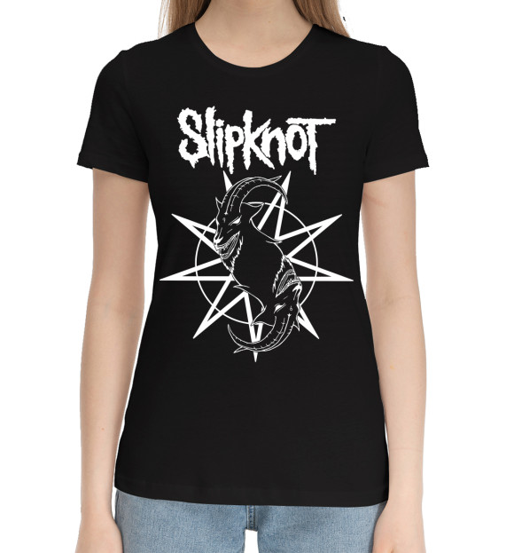 Женская хлопковая футболка с изображением Slipknot цвета Черный