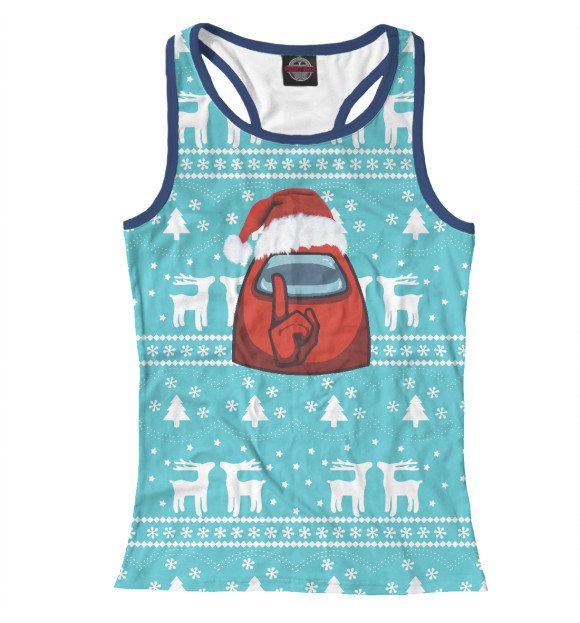 Женская майка-борцовка с изображением Новогодний Among us цвета Белый