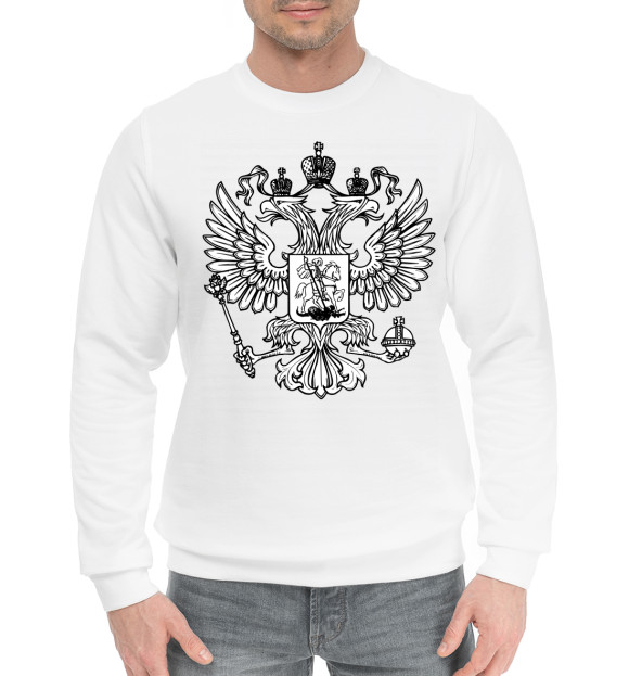 Мужской хлопковый свитшот с изображением Герб Российской Федерации (одноцветный) цвета Белый