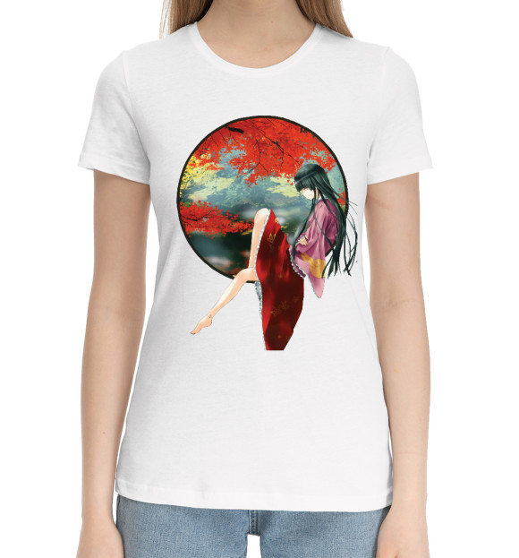 Женская хлопковая футболка с изображением Меланхолия цвета Белый