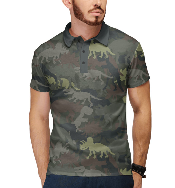Мужское поло с изображением Динозавры хаки цвета Белый