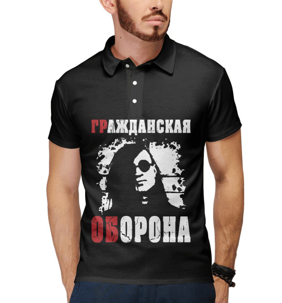 Мужское поло с изображением Гражданская Оборона (ГР.ОБ) цвета Белый