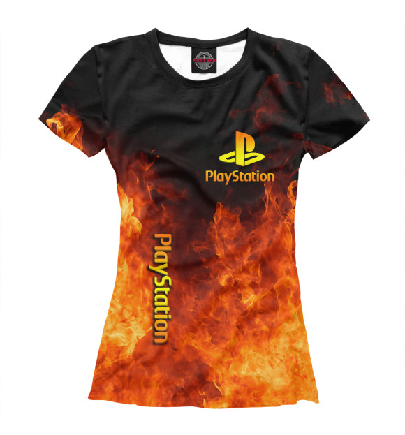 Футболка для девочек с притом Playstation в огне цвета Белый Футболка для девочек с изображением Playstation в огне цвета Белый