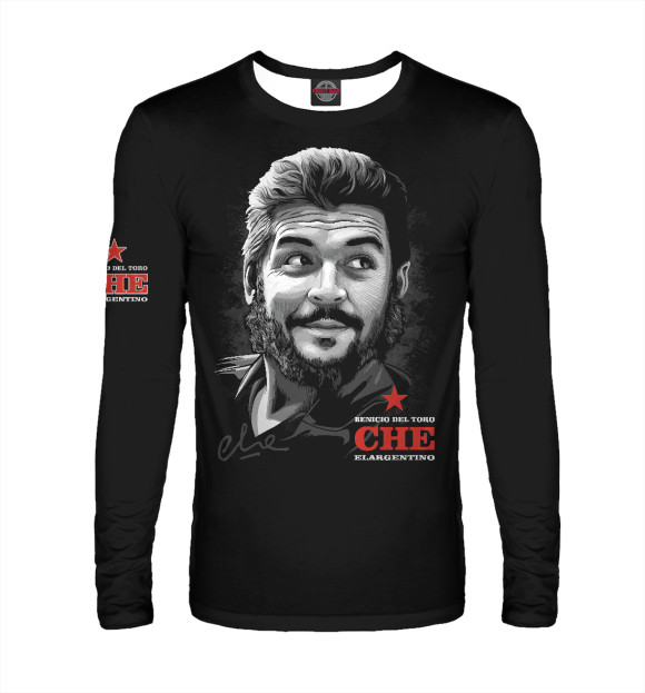 Мужской лонгслив с изображением Портрет Че Гевары (чёрный фон) цвета Белый