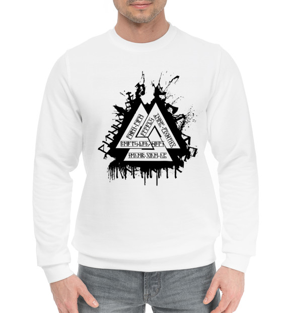 Мужской хлопковый свитшот с изображением Валькнут цвета Белый