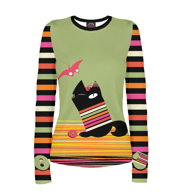 Женский лонгслив с изображением Путешествие по нитям цвета Белый