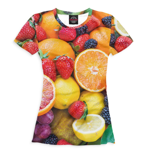 Женская футболка с изображением Фрукты и ягоды цвета Белый