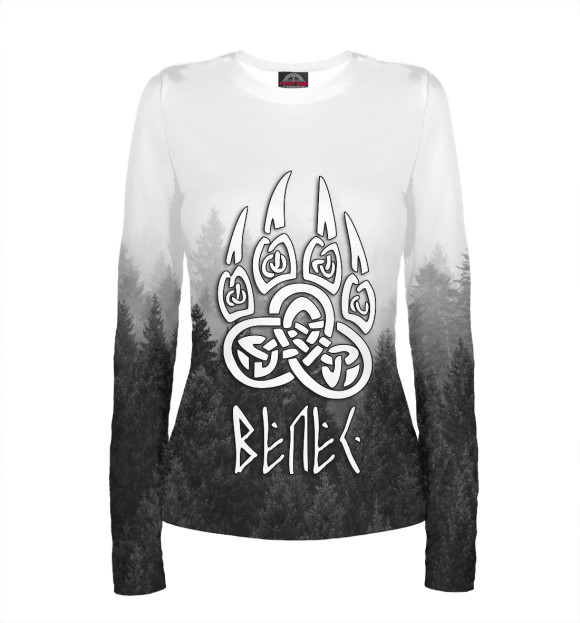 Женский лонгслив с изображением Печать Велеса \ Лес цвета Белый