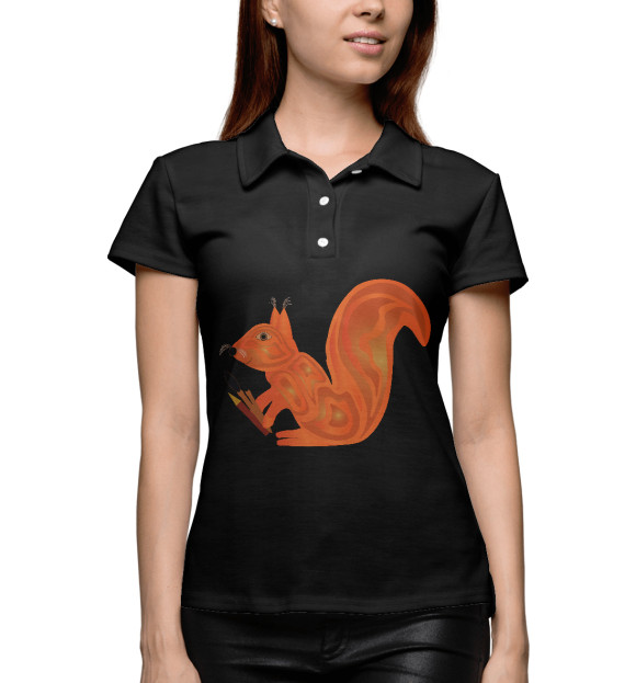 Женское поло с изображением Белка с кисточками цвета Белый