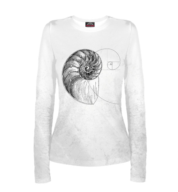 Женский лонгслив с изображением Fibonacci spiral цвета Белый