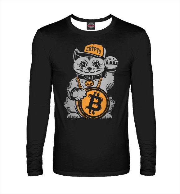 Мужской лонгслив с изображением Кот - биткоин цвета Белый