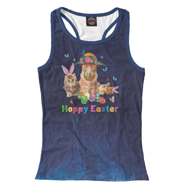 Женская майка-борцовка с изображением Cute Cat Easter Day Bunny цвета Белый