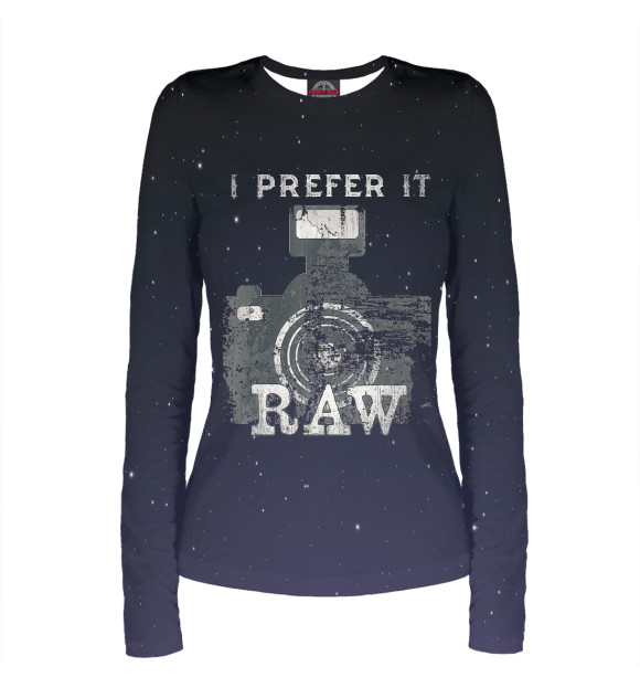 Женский лонгслив с изображением I prefer it RAW цвета Белый